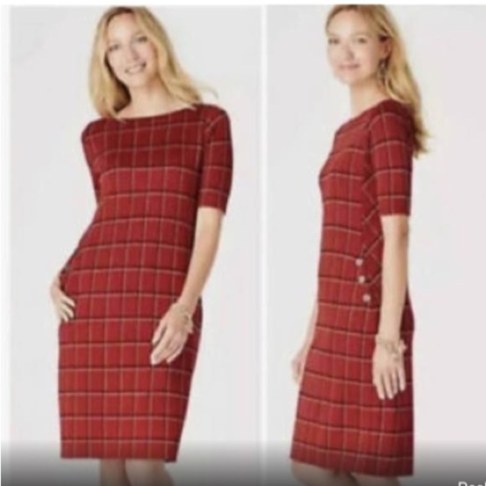 J. Jill ponte knit red windowpane shift dress S tall - Picture 10 of 10